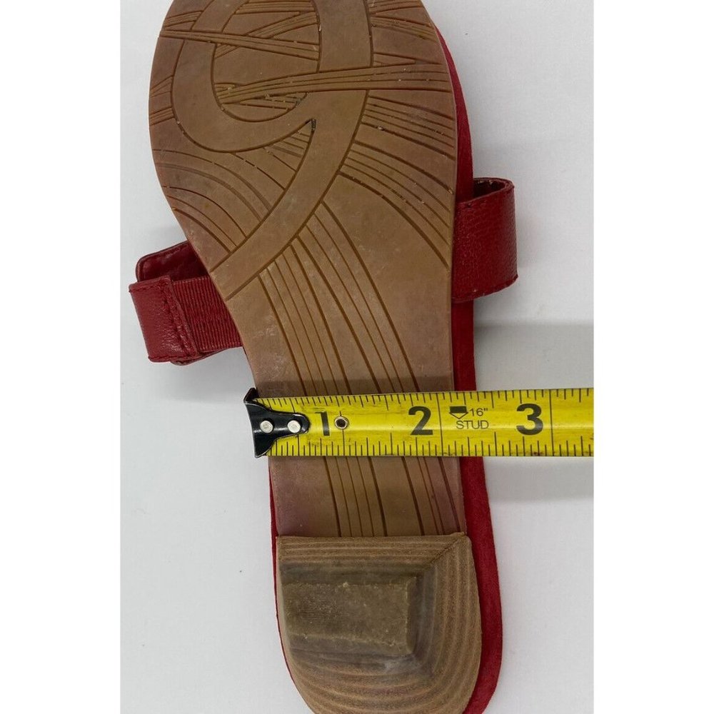 Nine West Red Women’s Size 7.5 Slip-On Sandals Leather Wedge Buckle Summer - Picture 9 of 12